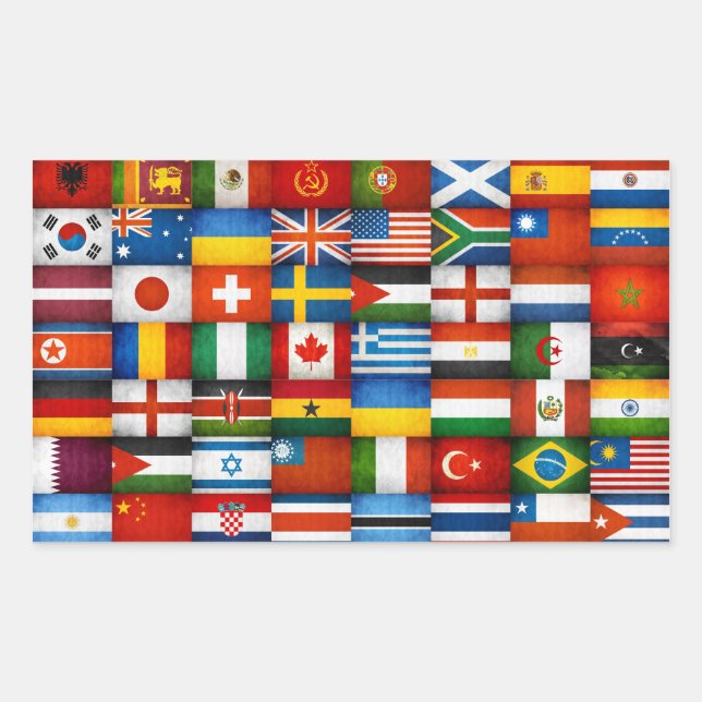 Grunge World Flags Collage Design Rectangular Sticker (Front)