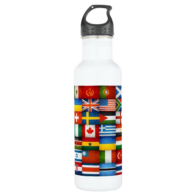 Grunge World Flags Collage Designer Water Bottle (Front)