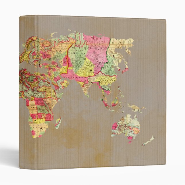 Grunge World Map Atlas Collage 3 Ring Binder (Front/Spine)