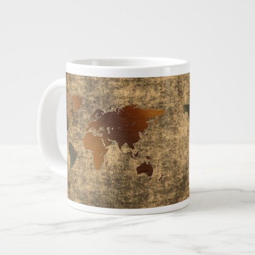 Grunge World Map on Parchment Jumbo Soup Mug