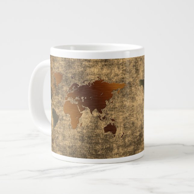 Grunge World Map on Parchment Jumbo Soup Mug (Front Left)