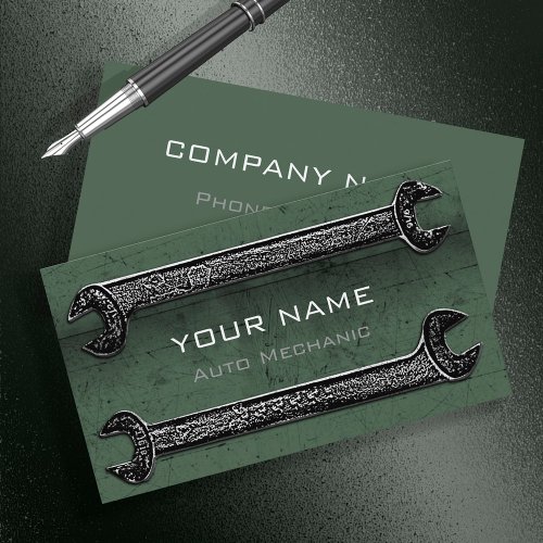 Grunge Wrenches Green ID321 Business Card
