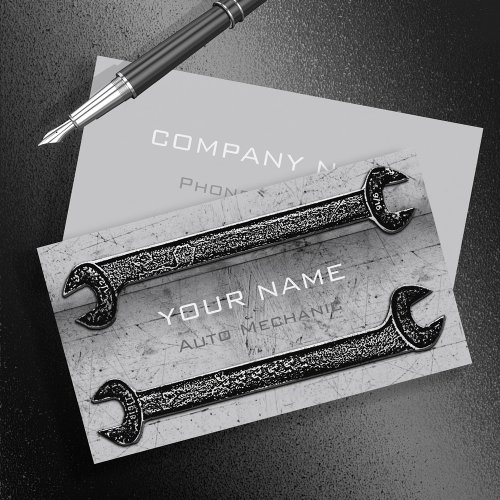 Grunge Wrenches Grey Business Card