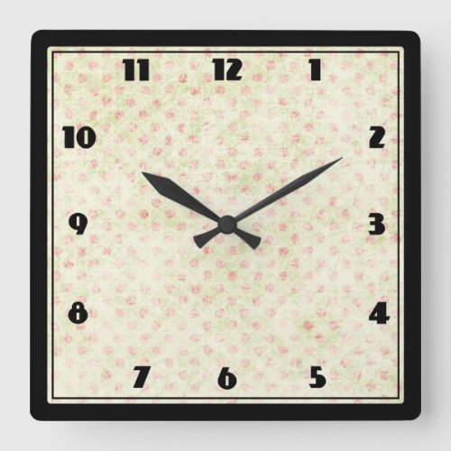 Grunge yellow background with faded red polka dot square wall clock