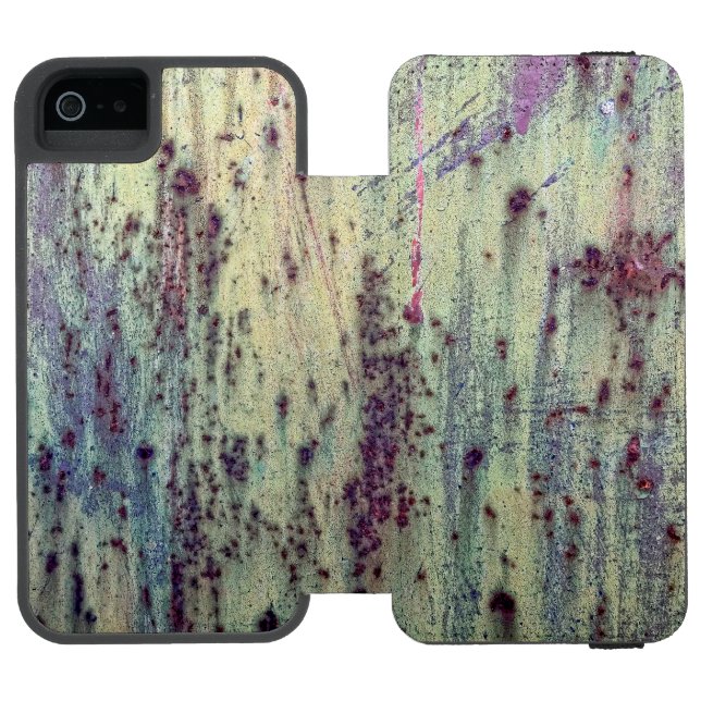 Grunge Yellow & Magenta Rusted Metal Pattern Incipio iPhone Wallet Case (Folio Open)