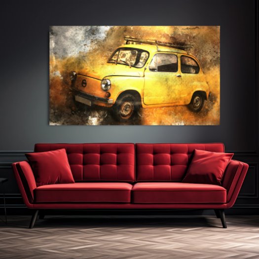 Grunge Yellow Vintage Car Automobile Wall Art