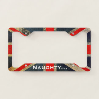 Grunged British Union Jack Naughty License Fram License Plate Frame