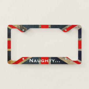 Grunged British Union Jack Naughty License Fram Plate Frame