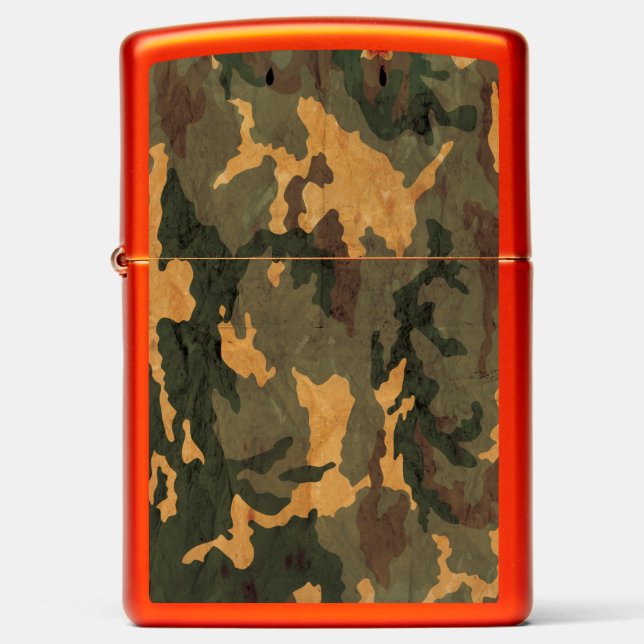 Grunged Green Camouflage Zippo Lighter (Front)