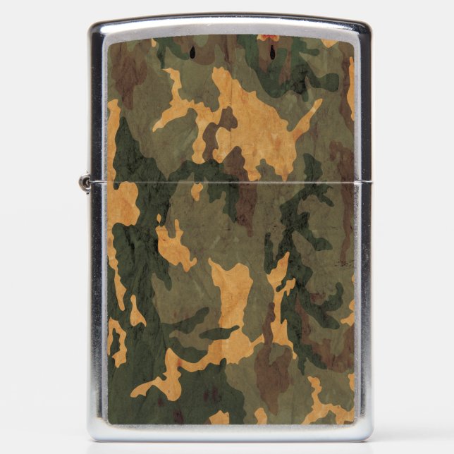 Grunged Green Camouflage Zippo Lighter (Front)