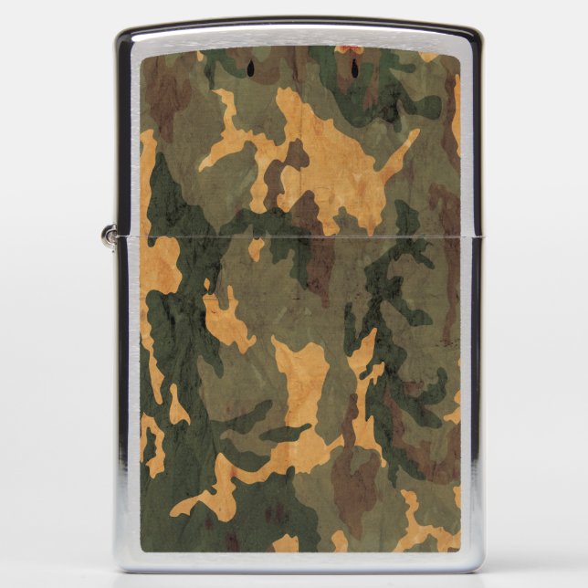 Grunged Green Camouflage Zippo Lighter (Front)