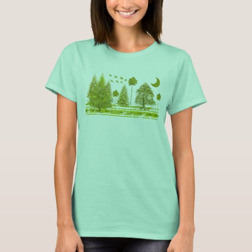 Grunged Pines Moon _ T_Shirt