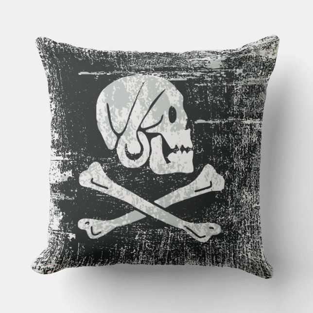 Grunged pirate henry flag throw pillow (Front)
