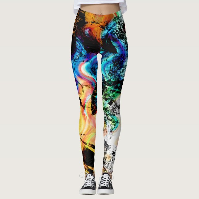 Grungey Paint Splatter Abstract Pattern Leggings (Front)