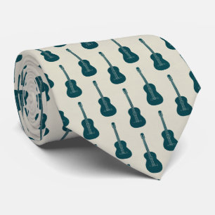 Grungy Acoustic Guitar Polkadot blue cream Neck Tie