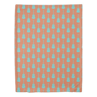 Grungy Acoustic Guitar Polkadot green orange Duvet Cover