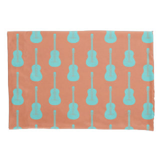 Grungy Acoustic Guitar Polkadot green orange Pillow Case