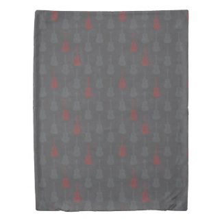 Grungy Acoustic Guitar Polkadot grey red Duvet Cover