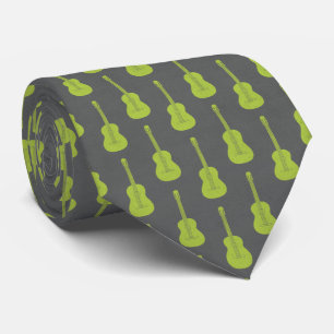 Grungy Acoustic Guitar Polkadot lime green Neck Tie