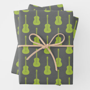 Grungy Acoustic Guitar Polkadot lime green Wrapping Paper Sheets
