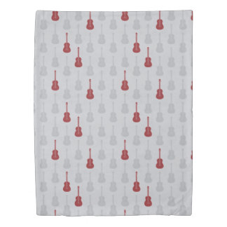 Grungy Acoustic Guitar Polkadot white red Duvet Cover