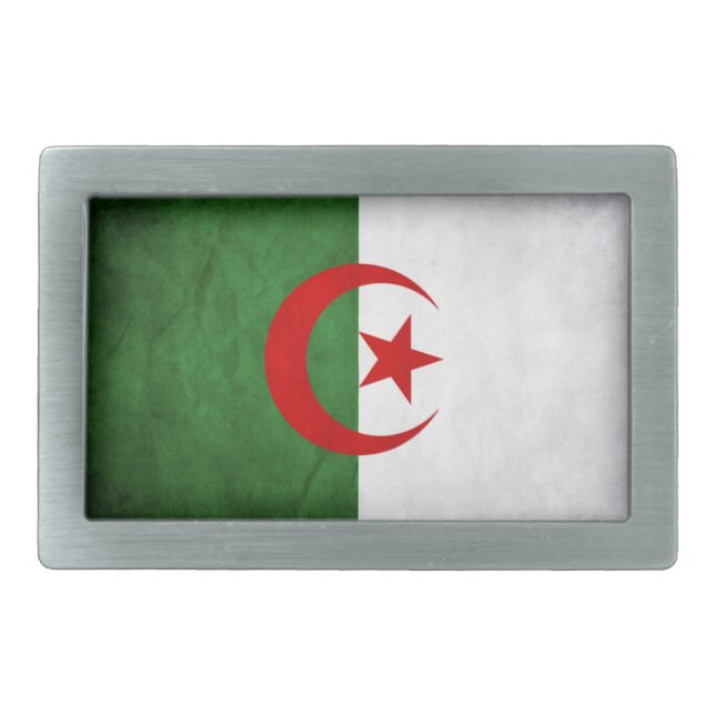 Grungy Algeria National Flag Rectangular Belt Buckle (Front)