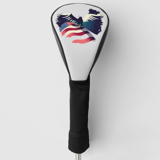 Grungy American Flag Bald Eagle  Golf Head Cover (Front)