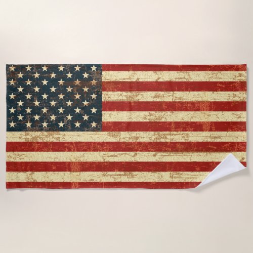 Grungy American Flag Beach Towel