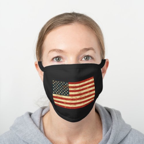 Grungy American Flag Black Cotton Face Mask