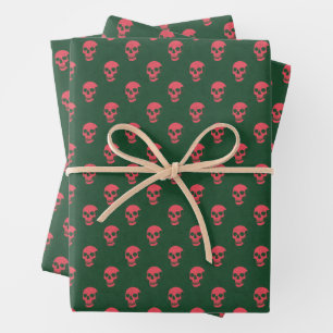 Grungy Anatomical Skull Polkadots pink green Wrapping Paper Sheets
