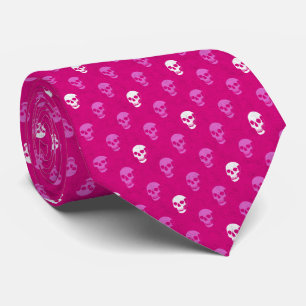 Grungy Anatomical Skull Polkadots pink white Neck Tie