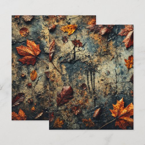 Grungy Autumnal Leafy Concrete Scrapbook Paper