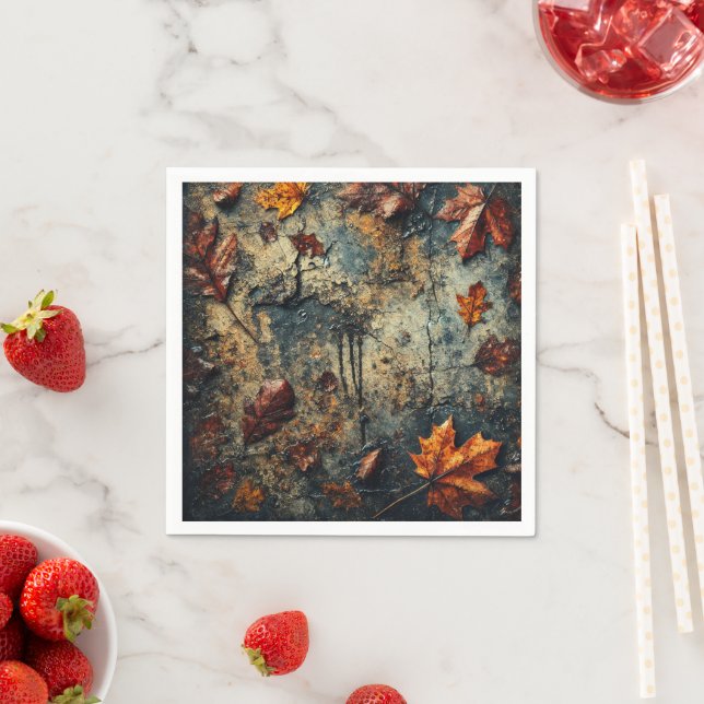 Grungy Autumnal Leafy Cracked Concrete Decoupage Napkins (Insitu)