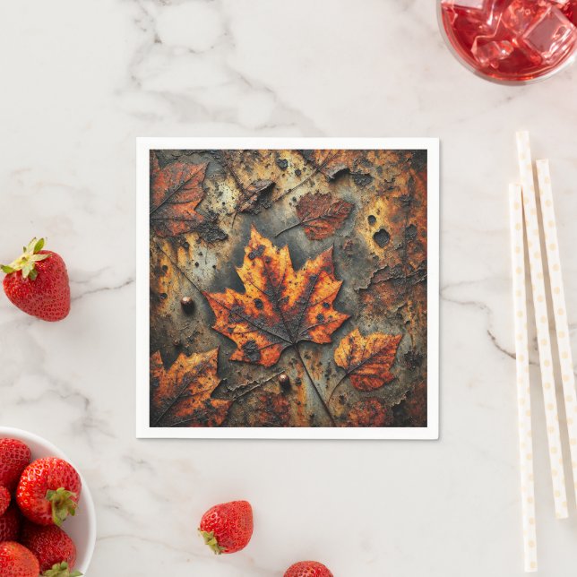 Grungy Autumnal Leaves on Rusty Metal Decoupage Napkins (Insitu)