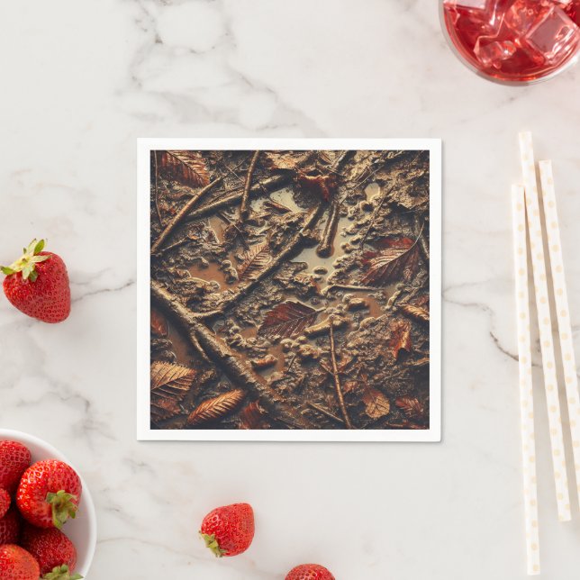 Grungy Autumnal Muddy Leaves & Twigs Decoupage Napkins (Insitu)