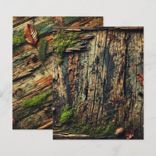 Grungy Autumnal Worn Wood and Moss Scrapbook Paper (Front/Back)
