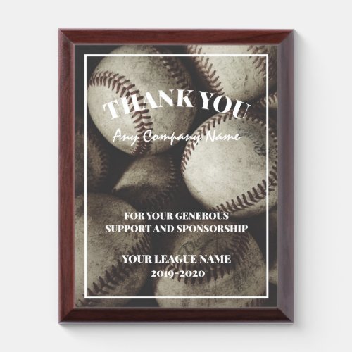 Grungy Baseballs on a Shelf TeamLeague Sponsor Award Plaque