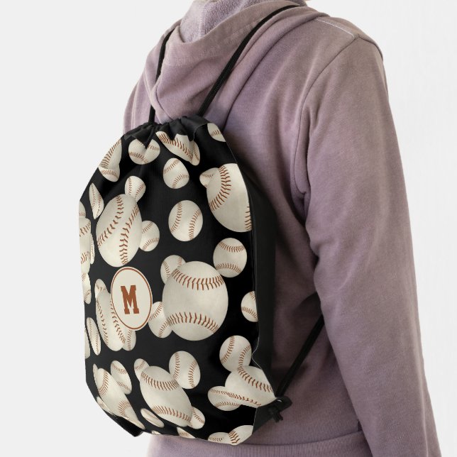 grungy baseballs pattern boys girls monogrammed drawstring bag (Insitu)