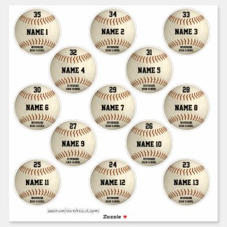 Grungy baseballs set of 13 players' names sticker