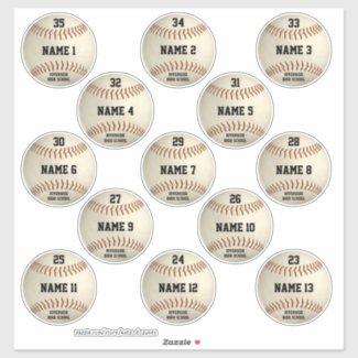 Grungy baseballs set of 13 players' names sticker