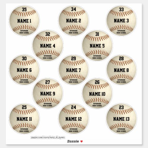 Grungy baseballs set of 13 players names sticker