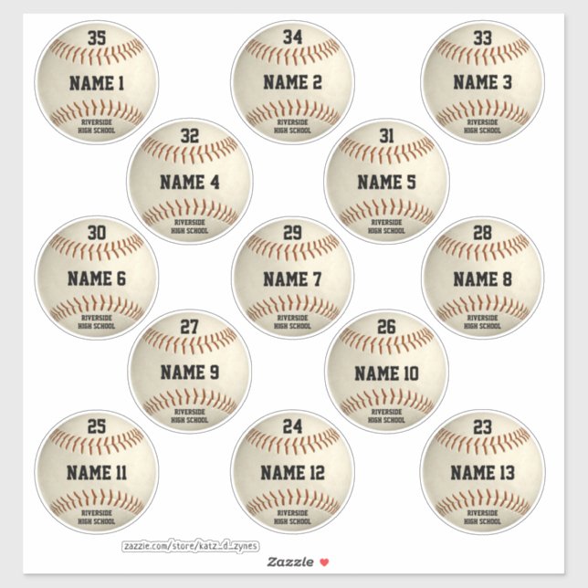 Grungy baseballs set of 13 players' names sticker (Sheet)