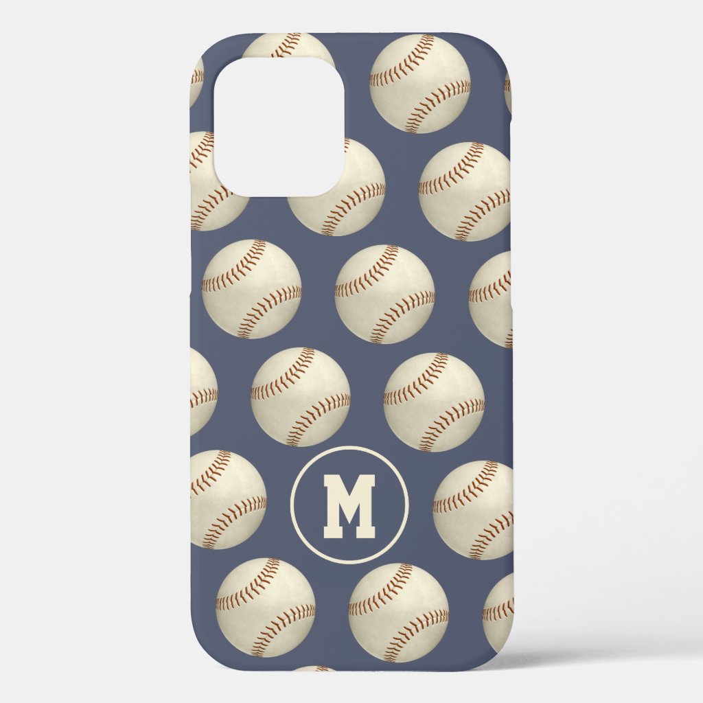Grungy baseballs softballs pattern monogrammed iPhone 12 Case