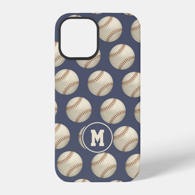 Grungy baseballs softballs pattern monogrammed iphone case (Back)