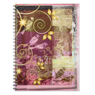 Grungy birds and florals design notebook