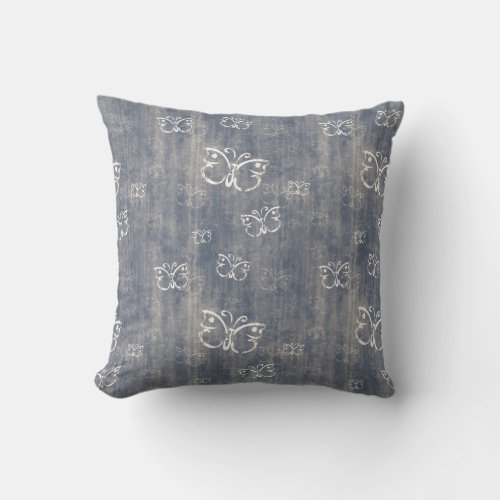 Grungy Blue and Cream Butterfly Pattern Pillows