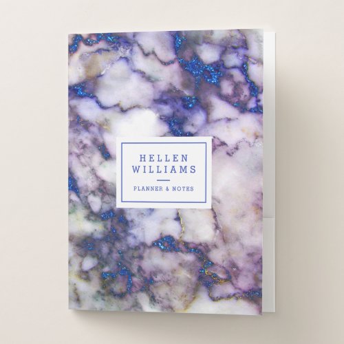 Grungy blue glitter marble stone pocket folder