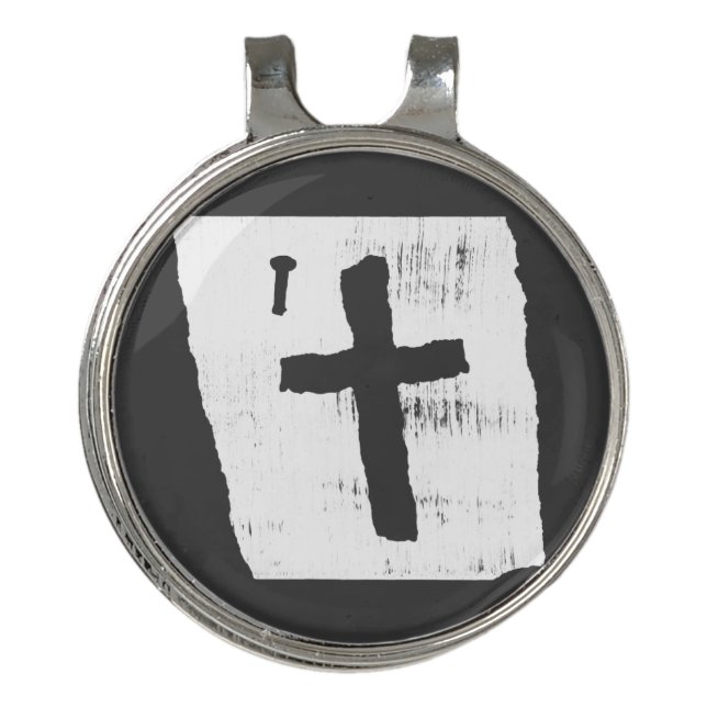 Grungy Christian Cross Golf Hat Clip (Front)