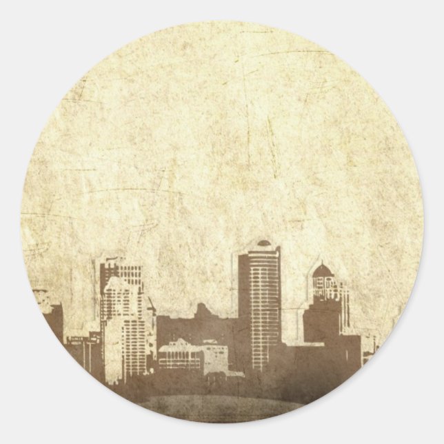 Grungy city background classic round sticker (Front)