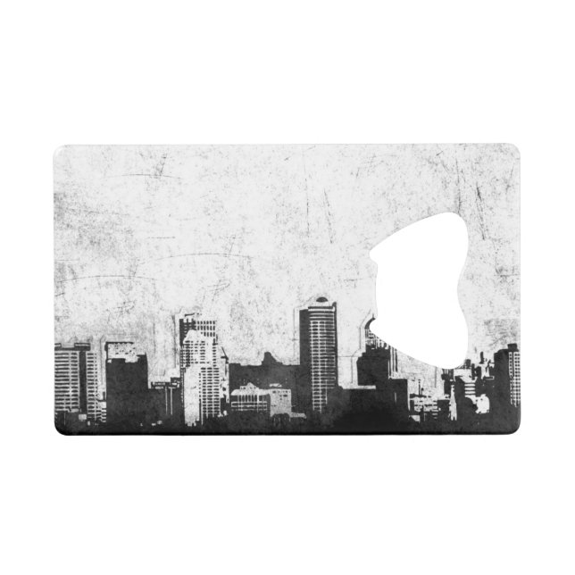 Grungy city background in black and white credit card bottle opener (Front (Horizontal))